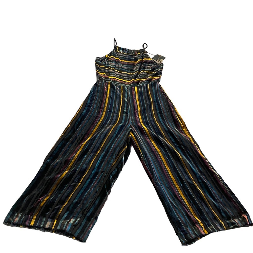 Forest Lily Women's Size 4 Gold Black Cranberry Striped Velour Jumpsuit‎ NWT